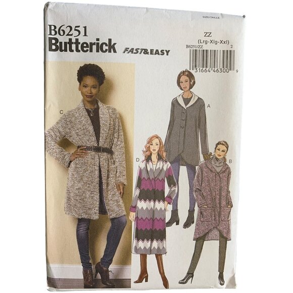 Butterick Misses Jacket Coat Sewing Pattern Sz L-XXL B6251 - Uncut - Picture 1 of 4